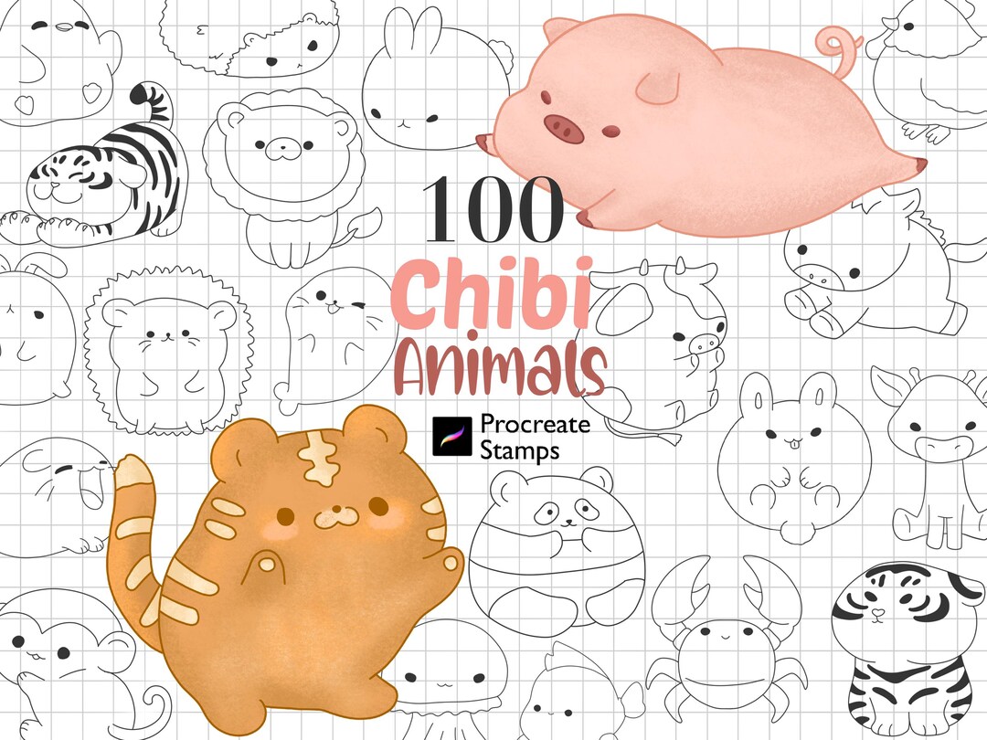 100 Procreate Chibi Animal Stamps: Kawaii Comic Brushes (digital ...