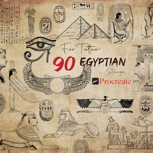 90 Procreate Egyptian Stamps, Ancient Egypt Stamp, Egyptian Myth Legand Brushes, Traditional Tattoo Stamps, Pharaoh Pyramid Mummy Hieroglyph