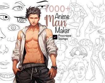 1000+ Procreate Anime Man Maker Stamps: Male Body, Face Guide (Digital Download)