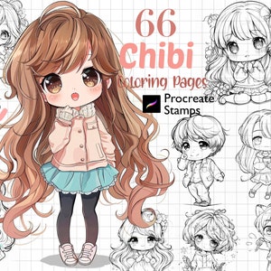 Procreate Chibi Stamps : Chibi Base Poses & Coloring Pages for Kids Brushes