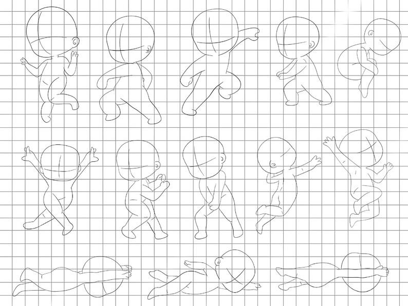 Procreate Chibi Poses Brushes : Chibi Base Stamp Kawaii Character Body ...