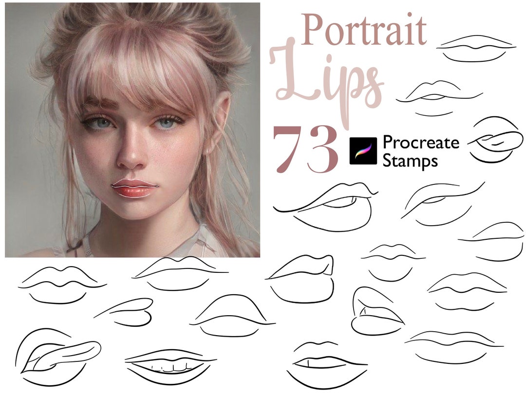Procreate 73 Lips Stamps Brush Portrait Guides Tattoo Drawing Reference
