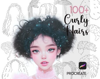 Procreate Curly Hair Stamps | 100+ Anime Afro Braid Black Hairstyle
