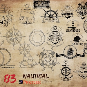 Procreate Nautical Stamps Procreate Marine Life Stamps Procreate Pirates Tattoo Stamp Procreate Sea Ship Wheel Sailor Anchor Camposs Brushes