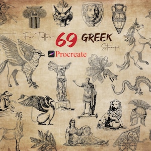 69 Procreate Greek Myth Stamps: Tattoo & Sculpture Brush Set (Digital Download)