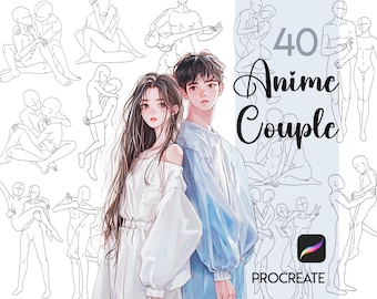 Procreate Anime Kissing Pose Stamps | 40 Manga Couple Cuddle Brushes