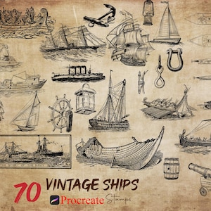 Procreate Vintage Schiffe Stempel Procreate Nautik-Stempel Procreate Seemann Stempel Procreate Ozeanleben Procreate Sea Marine Kapitän Steuerrad Stempel