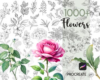 Procreate用フラワースタンプ｜1000種類以上の植物モチーフのタトゥー用細線デザイン