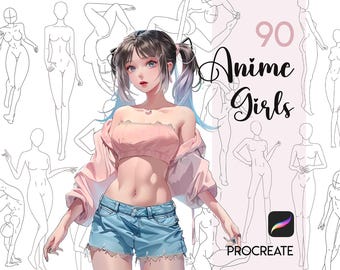 Procreate Anime Girl Stamp Brush Set: 90 Manga Body Poses (Digital Download)