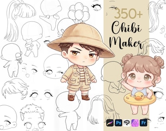 Procreate Chibi Maker Kit : Chibi Creator Brushes Cartoon Character Stamps ClipStudio Fresco Photoshop