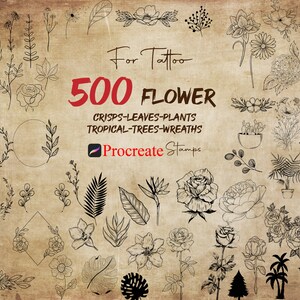Procreate Tattoo Flower Stamps Procreate Floral Tattoo Stamp Procreate Botanical Stamp Procreate Rose Crisp Peony Leaves Floral Tattoo Brush