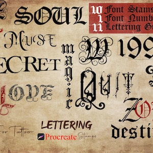 Stemple do tatuażu Procreate – pędzel do czcionek w stylu gotyckim i oldschoolowym do projektowania napisów na iPadzie