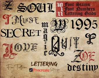 Procreate Tattoo Lettering Stamps – Gothic Old School Font Brush for iPad Lettering Design