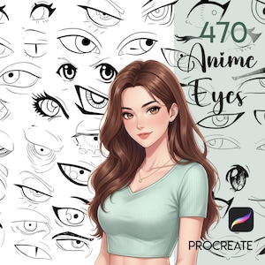 Procreate Anime Eyes Stamp Brush Set: 465 Manga & Cartoon Portrait Guides (Digital Download)