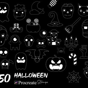 Procreate Halloween Stamp Cute Halloween Themed Stamps Procreate Funny Halloween Brushes Procreate Halloween Ghost and Pumpkins Witch Bundle