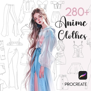 280+ Anime Clothes Procreate Stamp Brushes: Fashion Design Guide (Digital Download)