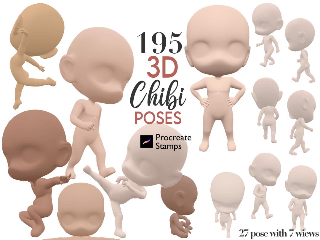 Procreate 3D Chibi Poses Stamp Procreate Chibi Base Stamp Procreate 3D ...