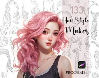 Procreate Hair Stamps | 133 Anime Hairstyle Braids Character Design