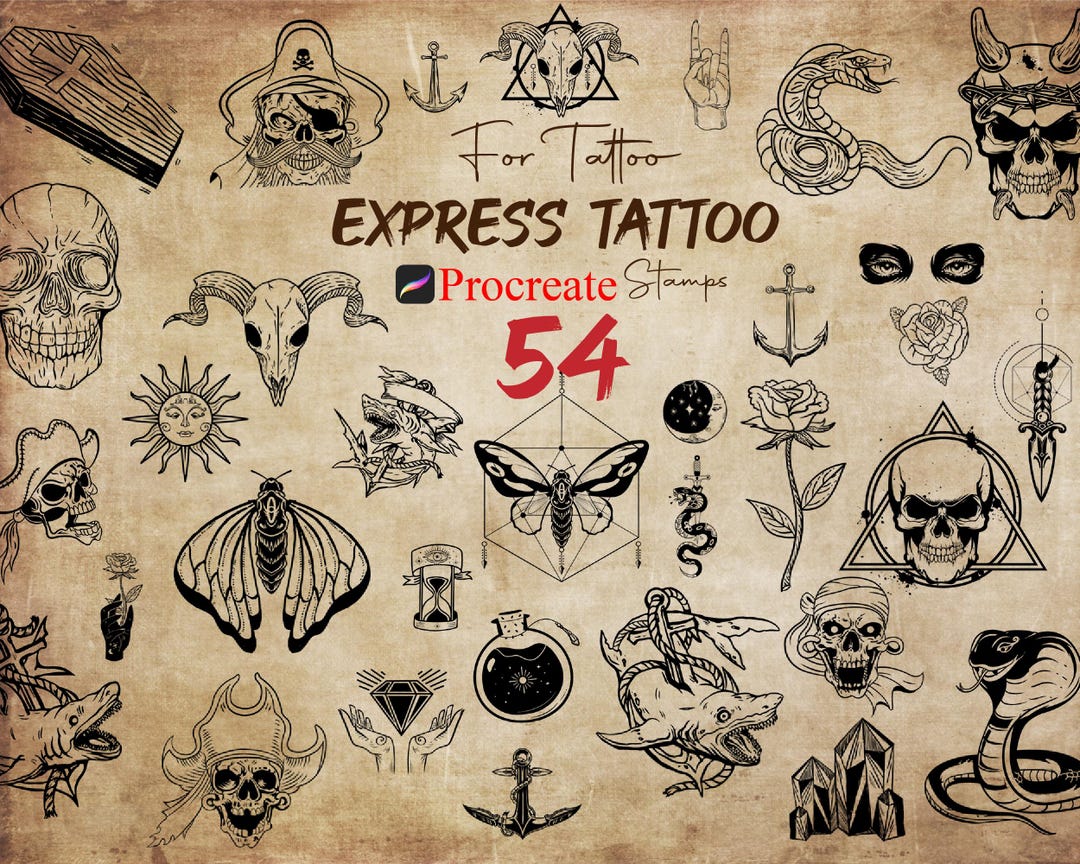 Procreate Tattoo Stamps : Traditional Old School Tattoos Pack Gothic ...