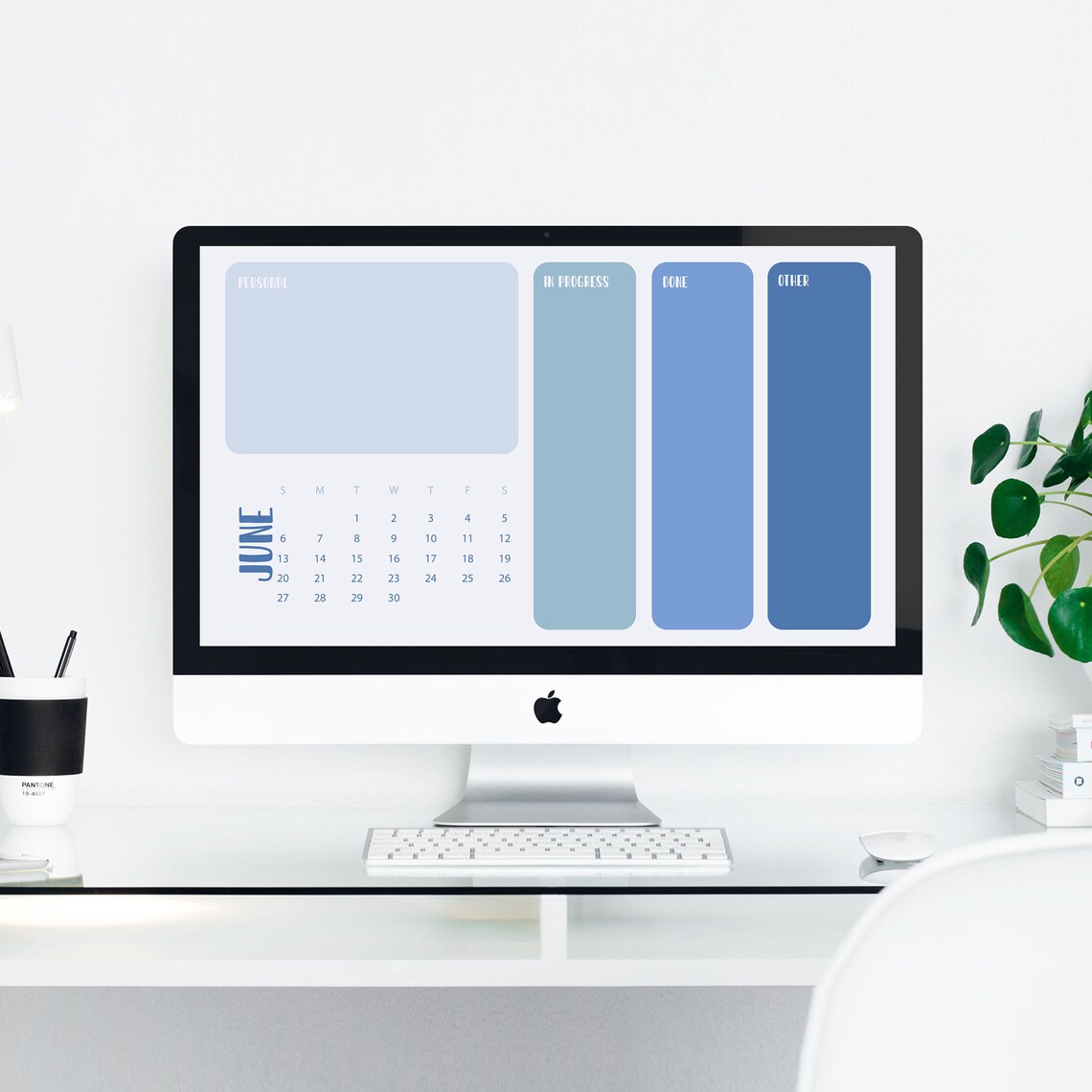 Mac Wallpaper Organizer Calendar 2021 Windows Desktop Blue Etsy