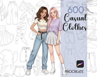 Procreate Casual Clothes Stamps | 600 Anime Manga Fashion Outfit