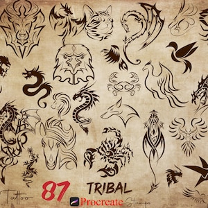 Procreate Tribal Animal Stamps Procreate Tribal Tattoo Stamp Tribal Style Tattoo Guides Animal Ethnic Tattoo Brushes Dragon Scorpion Eagle