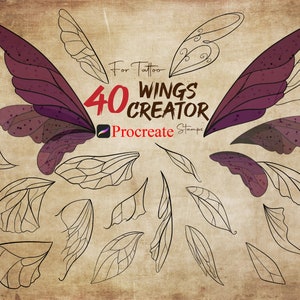 40 Procreate Wings Creator Stempel, Wings Maker Stempel, Feenflügel Pinsel, Flügel für Tattoo, Procreate Tattoo Stempel, Schmetterlingsflügel Stempel