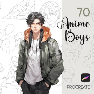 Procreate Anime Boy Stamp Brush Set: Manga Male Body Guides (70 Brushes)