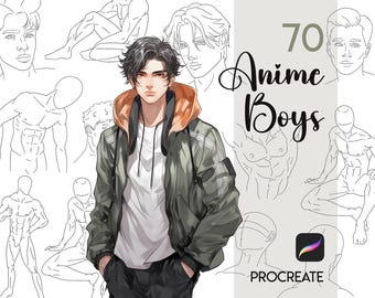 Procreate Anime Boy Stamps | 70 Manga Male Body Anatomy Guide Drawing