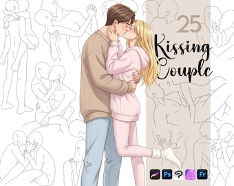 Procreate Kissing Couple Stamps : Anime Poses Brush Set Manga Valentines