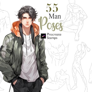 55 Procreate Man Poses Stamps Man Body Guides Brushes Character Maker Boy Figure Stamp Model Stamp Anime Maker Stamp Men Tors Anatomy Manga