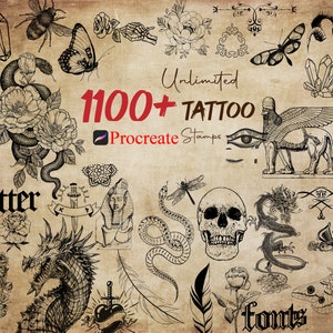 Procreate Unlimited Tattoo Stamps Procreate Mega Tattoo Bundle Procreate Dragon Snake Butterfly Insects Stamps Traditional Old School Tattoo