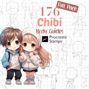 Procreate Chibi Stamps | 176 Body Guide Couple Action Pose Brushes