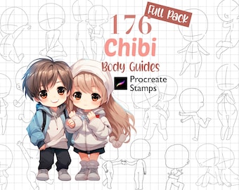 Procreate Chibi Stamps | 176 Body Guide Couple Action Pose Brushes