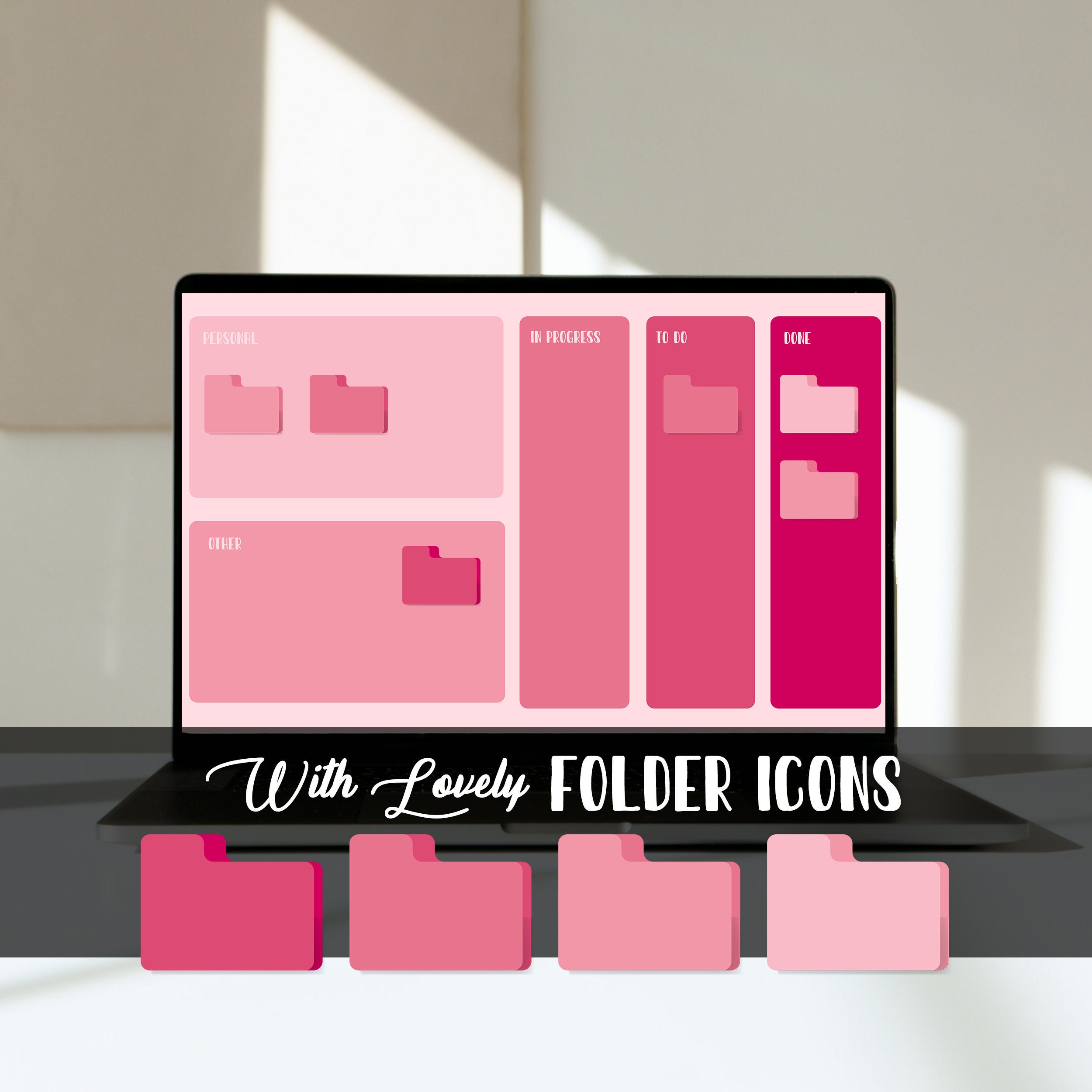 Mac Pink Theme Wallpaper Organizer With Lovely Folder Icons | Etsy
