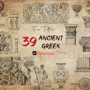 39 Procreate Ancient Greek Stamps, Greek Sculpture Stamps, Greek Myth Stamp, Legand Brushes, Traditional Tattoo Stamps, Realistic Vase Brush