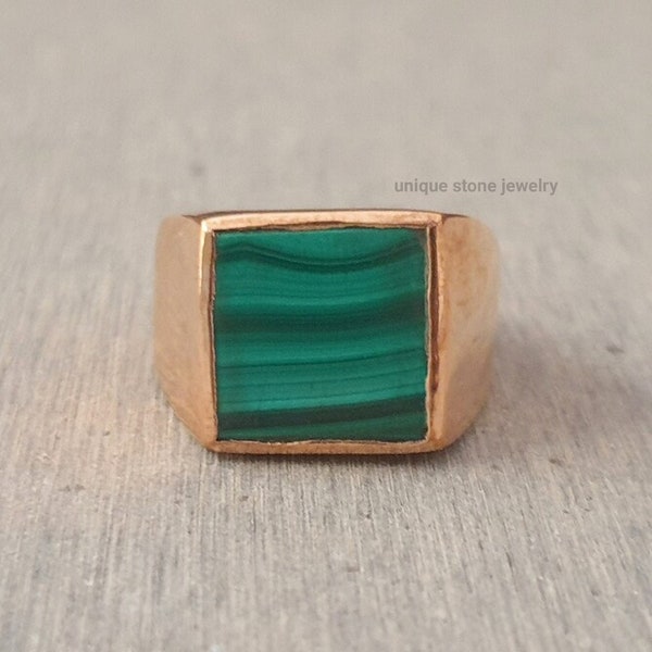 Natural Green Malachite Ring - 925 Sterling Silver Ring Beautiful Handmade Square Gemstone Ring Jewelry for Love