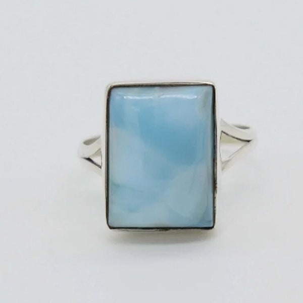 Larimar Ring - 925 Sterling Silver Ring - 12x16mm - Natural Gemstone Ring - Blue Healing Ring - jewelry for women - gift for wife