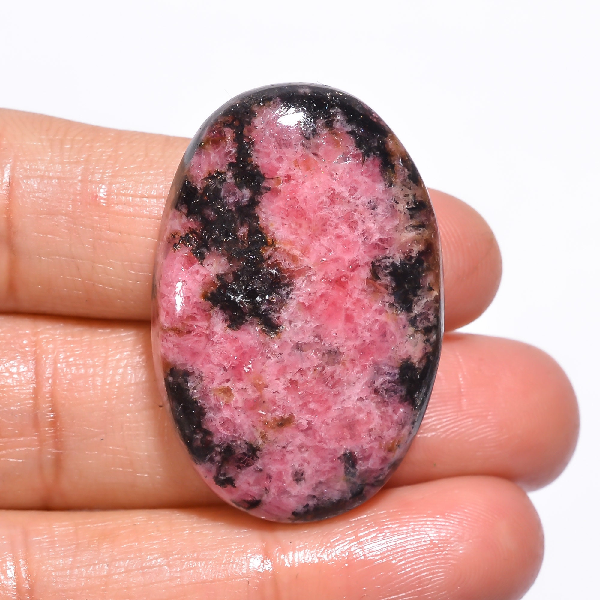 RHODONITE 100% Natural Oval Shape Cabochon Loose Gemstone For Making Jewelry 55.5 Ct 35X23X6 mm SM-1455
