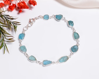 Raw Larimar & Blue Topaz Bracelet: Handmade 925 Sterling Silver