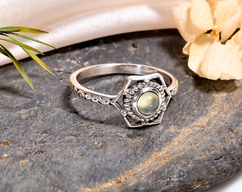 Handmade Prehnite Statement Ring: 925 Sterling Silver Gemstone Jewelry