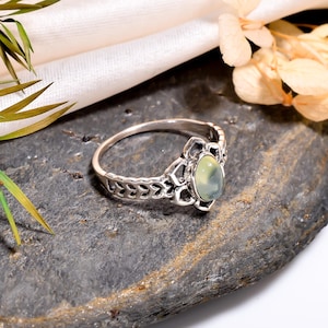 Stylish Prehnite Ring Statement 925 Sterling Silver Ring Handmade Natural Prehnite Gemstone Oval Shape Jewelry For Girl