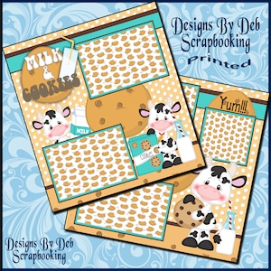 COOKIES AND MILK 2 premade scrapbook pages paper piecing