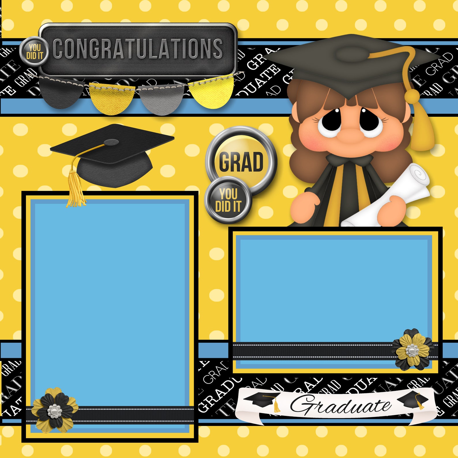 GRADUATION GIRL 2 Premade Scrapbook Pages Paper Piecing | Etsy