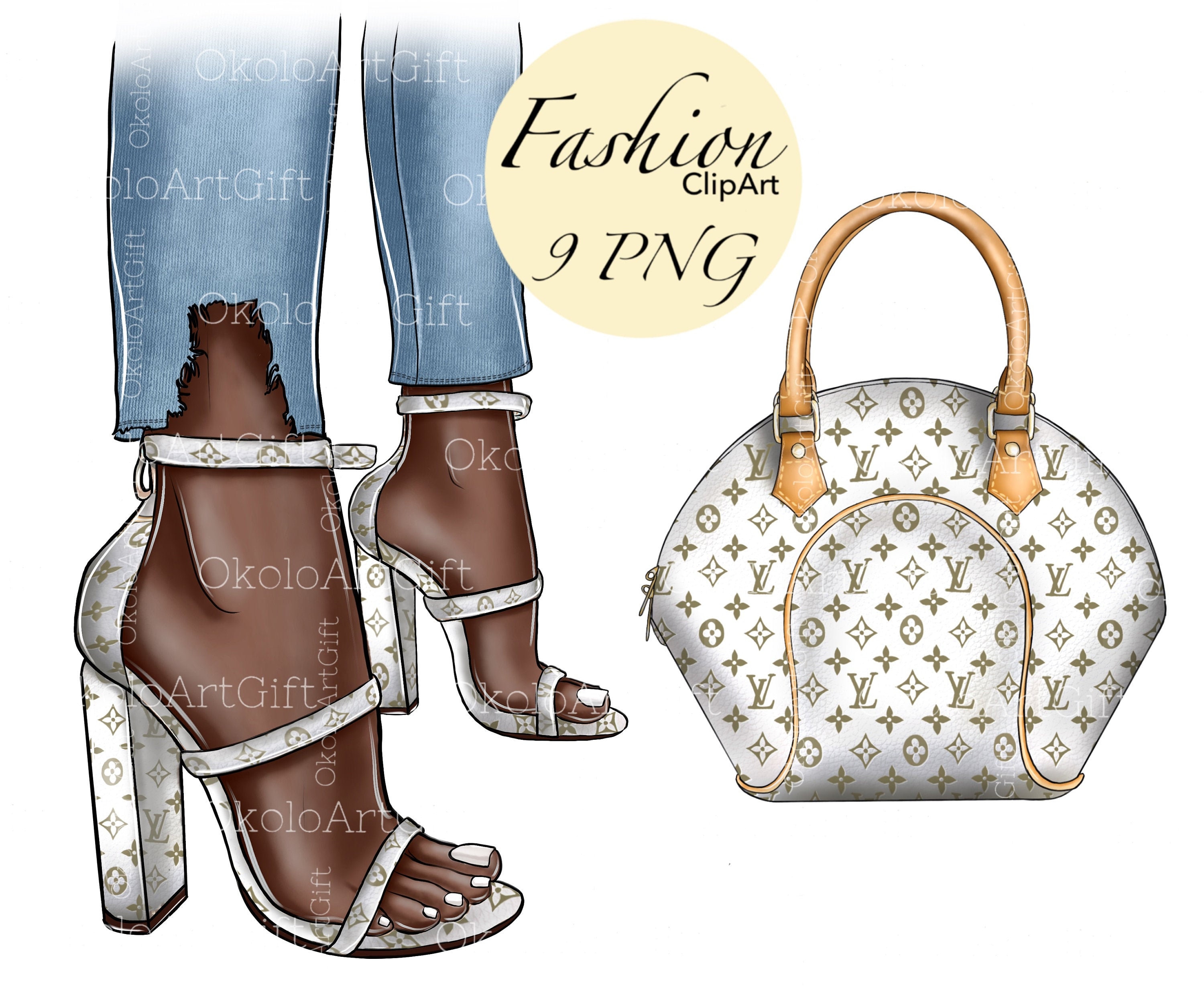 Fashion Bag and Heels Clipart White color fashion clipart Etsy