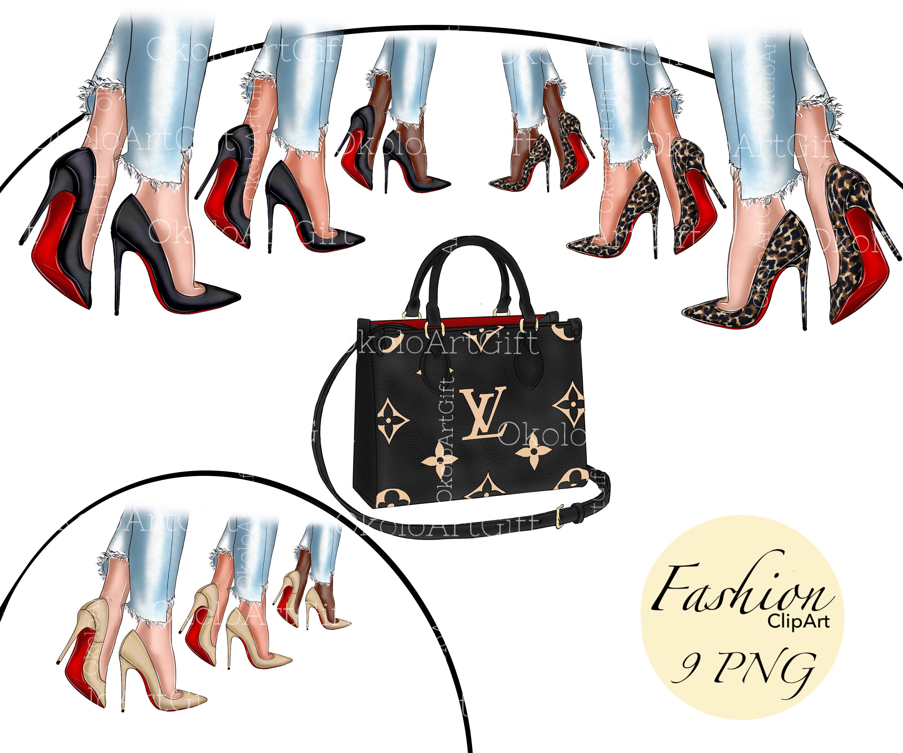 Fashion Bag Black Color and heels Clipart fashion clipart Etsy