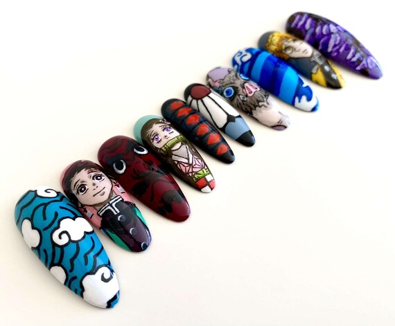 Satoru Gojo Nails Anime Press on Nails Anime False Nails Jujutsu Kaisen Cute