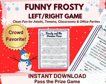 Funny Holiday Left Right Prize Game – Frosty Party Printable for Adults, Tweens, Classrooms & Office – Clean Winter Game PDF Download