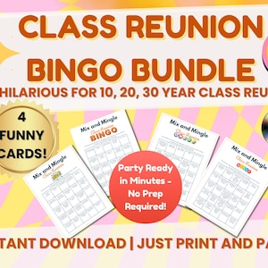 Lustiges Klassentreffen Bingo Spiel - 10, 20, 30 Jahre Wiedersehen | 4 lustige druckbare Karten | Sofortiger Download Icebreaker Aktivitäten