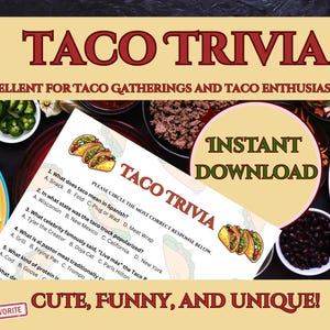 Taco Trivia Game Printable – Funny Cinco de Mayo Party Game, Taco Tuesday Activity, Mexican Fiesta Game, Instant Download PDF